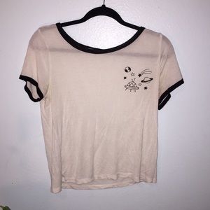 White with black outline space shirt